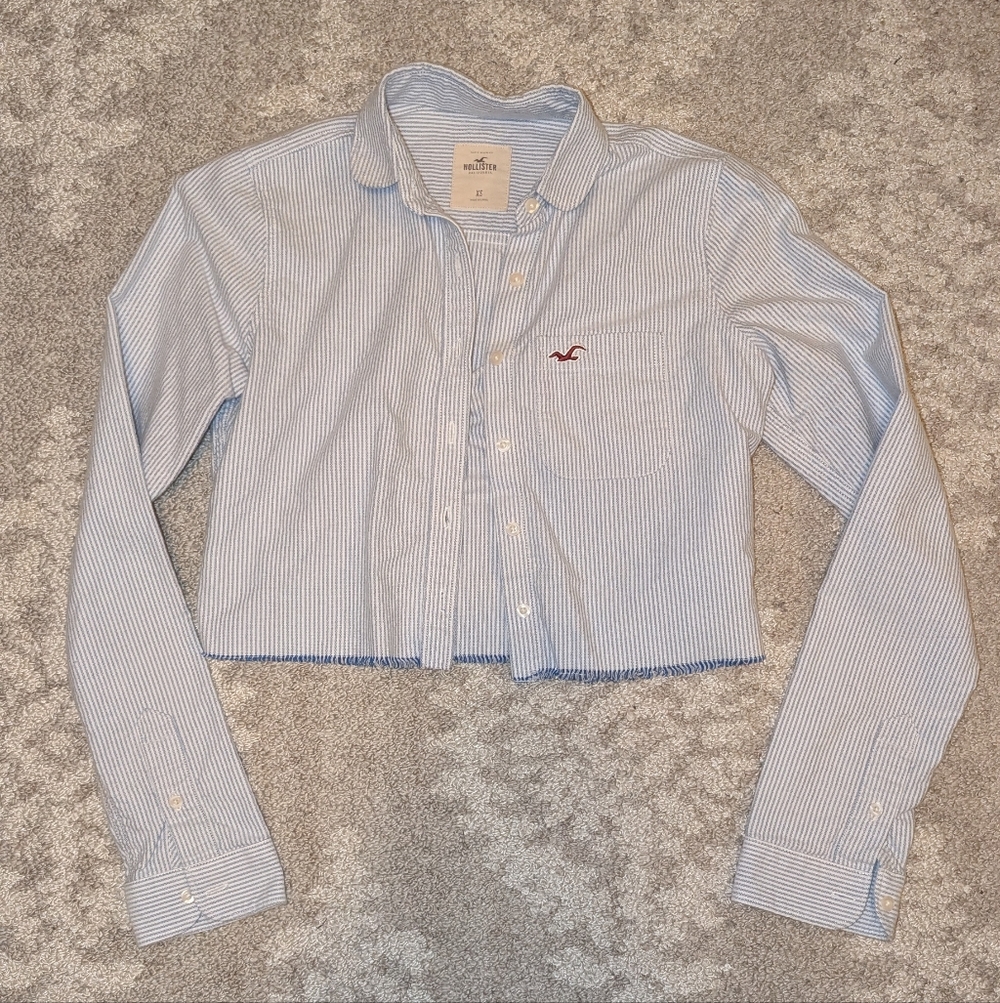 Hollister Light Blue Striped Button-Up Shirt